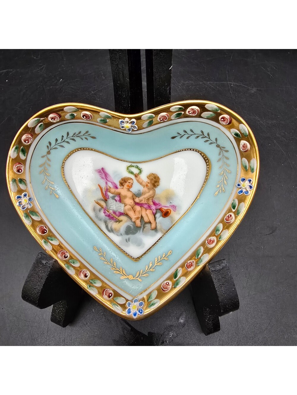 Vintage Ardalt Japan Porcelain Heart Dish 6026 Cherub Putti Cottagecore Dresser